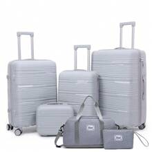 6pcs Set PP Zipper Fashion Travel Trolley Suitcase Unique Highly-Rated Luggage With Spinner Wheels + Travel Bag, Suitable For Teens, Casual Outdoor, Athletic, Vacation, Travel, Graduation Gifts, Birthday Outfit Accessories