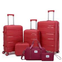 6pcs Set PP Zipper Fashion Travel Trolley Suitcase Unique Highly-Rated Luggage With Spinner Wheels + Travel Bag, Suitable For Teens, Casual Outdoor, Athletic, Vacation, Travel, Graduation Gifts, Birthday Outfit Accessories