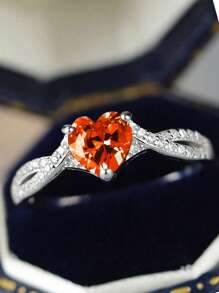 S925 Sterling Silver Heart Shaped Classic Red Zirconia Fashion Elegant Women Ring