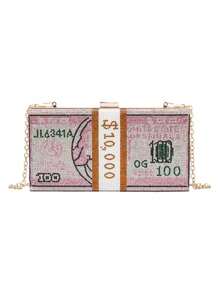 欧美时尚水钻镶美元符号设计晚装手拿包，水晶点缀