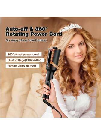 22 mm automatisk locktång: Lämplig för långt hår, 4 värmeinställningar, 22 mm stor roterande cylinder, dubbelspänningsdesign, automatisk avstängning