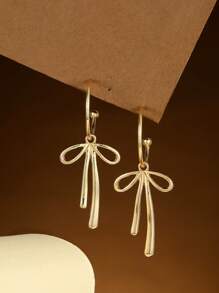 2 stuks eenvoudige gouden strik hanger oorbellen, elegante stijl sieraden voor meisjes