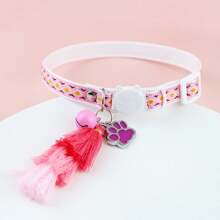 1 件粉色流苏夜光宠物项圈带爪印，彩色菱形宠物项圈带猫铃铛，可调节，宠物领结，复活节派对宠物礼物 - 粉色 - 查看 1