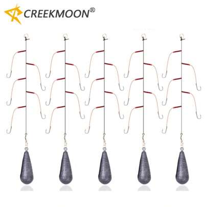 5袋高碳钢鱼线钩，配5个单钩，可搭配旋转钓组、路亚、水坠等，3#-13#