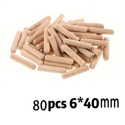 80 Peças de Pinos de Madeira, 6mm de Diâmetro, 40mm de Comprimento, para Projetos DIY, Móveis, Armários, Conserto de Cadeira, Decoração do Lar, Artesanato, Presentes de Natal - Fácil de Usar