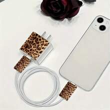 Set de 3 protectores de cable de datos con estampado de leopardo, previene roturas, compatible con estuche protector de cargador de compatible con iPhone