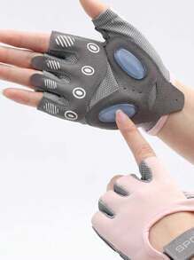 1 Pair Solid Color Letter Print Polyester Fiber Women Sports Fitness Half Finger Gloves, Breathable Anti-Slip Cycling Yoga Gym Training Unisex - B - View 2