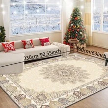 1pc Turkish Art Carpet, Crystal Velvet 700g/Sq.M, Dotted Bottom, 5mm Thickness. Machine Washable, Fade-Resistant Carpet, Anti-Slip . Suitable For Holidays And Any Space Including Hotel, Office, Sofa, Bedside, Kitchen, Laundry Room, Corridor, Porch, Staircase Mother's Day