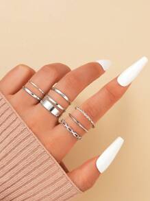 7pcs Fashion Minimalist Ladies Ring Set, Casual For Vacation, Date, Party, Daily Matching (No Box)