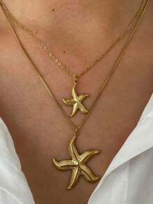 Monlansher 1 pezzo Collana donna in acciaio inossidabile con pendente a forma di stella marina e spirale, dal design semplice e alla moda, di alta qualità, durevole e versatile per uso quotidiano