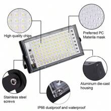 Focos LED para exteriores, luces de seguridad impermeables para exteriores, 100 W, para exteriores, luces de trabajo, luces de seguridad portátiles para exteriores con batería, pinza de cocodrilo para pesca, senderismo, reparación de automóviles, emergencia, CC de 12 V - Blanco - Ver 2