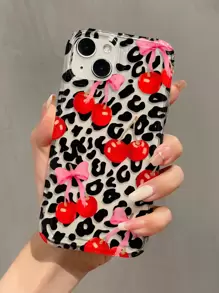 1pc Air Cushion Leopard Print Bow Cherry Pattern Full Coverage TPU Shockproof Phone Case Compatible With Apple IPhone 16, 15, 14, 13, 12, 11 Pro Max And Series - Multicolor - View 1