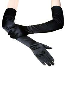 1 Pair Black Long Gloves, Suitable For Parties, Costume Parties, Bars, Ballrooms, Weddings