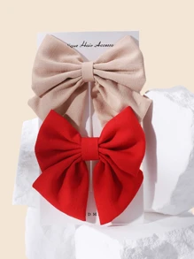 1/2pcs Satin & Chiffon Bow Hair Clips, New Candy Color Large Barrettes, College Style, No Card Paper, Suitable For Daily Use - 彩色 - 查看 33