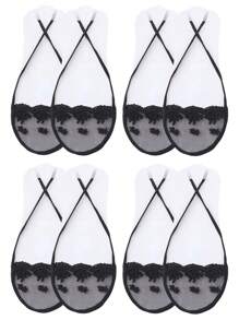 1/2/4 Pairs Of Women's Socks, Ultra-Thin Invisible Lace Non-Slip Boat Socks, Comfortable And Soft High-Elastic Shallow Ankle Socks In Summer, Novel And Interesting Solid Color Socks, Fashionable White Socks, Suitable For Daily Travel And Party Use Boat Socks, Casual Holiday Gifts Mother's Day, Easter Spring And Summer New, Wedding Anniversary Whimsical Gothic Style Four Seasons Gifts, Black Socks