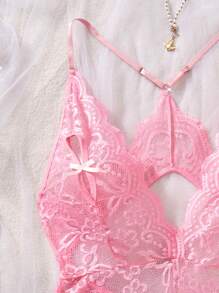 AESKEIA Bodysuit Lingerie Seksi Berenda Merah Muda dengan Bukaan di Selangkangan, Romper Spandex yang Memikat, Cocok untuk Acara Romantis, dan Cocok untuk Pesta Malam. - Berwarna merah muda - View 3