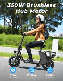 WIND HORSE Peak 672W Electric Scooter With Basket For 12+ Ages, 20 Miles Range, Up To 15.5 MPH, Dual Disc Brakes, 265LBS Max Load, 12.5" Tires Foldable Electric Scooter For Adults Commuting