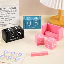 1 pièce Calendrier perpétuel rose en bois, bloc d'affichage de la date et du mois, peut être ajusté. Très adapté à la décoration de bureau, d'entrée, de boutique, de bar, d'usage quotidien.