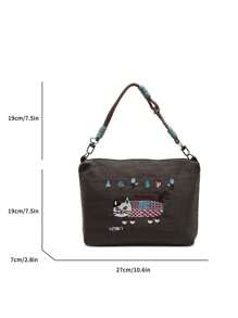 Japanese Style Embroidered Shoulder Bag, Unique Design Fashion Versatile Large Capacity Casual Messenger Bag, Lightweight Tote