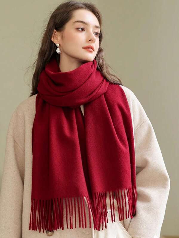 1pc Women Solid Thick Faux Cashmere Double-Sided Scarf, Elegant & Versatile, Suitable For Daily Outings, Gatherings, Dates, Travels, Warm For Air Conditioning Rooms
