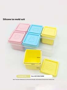 6格食物冷冻托盘储物容器带盖硅胶制冰机牛奶蔬菜水果零食容器巧克力冰淇淋家用卡通模具