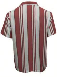 Men's Casual Striped Short Sleeve Shirt, Fashion Versatile Casual Style Collared Fully-Buttoned Design Suitable For Business, Work And Leisure Wear