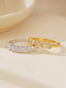 1pc 925 Sterling Silver Adjustable Heart Shape Diamond Women's Ring , Silver&Golden-Tone Geometric Heart Ring With Sparkling Cubic Zirconia, For Women Daily Wear, Suitable For Festival, Party, Gift Valentines, Mother's Day , Elegant, Boho-Chic, Fashionable, Classic Jewelry - Gold - View 2