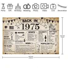 1pc 50th Birthday Party Decorations, Retro Back To 1975 Banner 50th Birthday Party Poster Supplies Vintage 1975 Backdrop Photography Backdrop Men And Women 50th Party Decorations