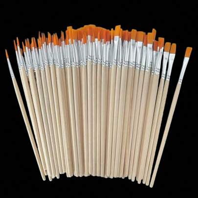 100 piezas/50 piezas/30 piezas/10 piezas Pinceles de arte y delineadores de plástico azul con mango, adecuados para pintar, dibujar y perfilar, de vuelta a la escuela, útiles escolares