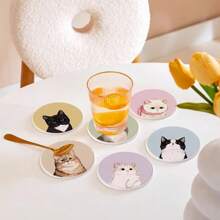 1个可爱猫咪硅胶杯垫，吸水杯垫，耐热牙刷架，速干浴室餐垫，装饰桌面支架 - 彩色 - 查看 4