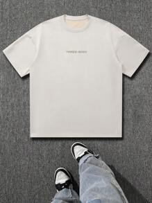 Camiseta de manga corta casual de estilo vintage con texto impreso para hombre, cuello redondo, hombros caídos, suelta, para uso diario, ir al trabajo, regalo para novio, salir