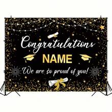 1 Stück individuell gestaltbares Abschlussfeier Banner mit glänzendem Doktorhut & Sternenmuster, Material Polyester, personalisiertes Namensschild für Schulen, Klassenzimmer, Heim-Wand & Garten Dekoration, 3 Größenoptionen, Hochzeitsartikel, individualisierbare Banner & Wimpel, gemütliche Atmosphäre