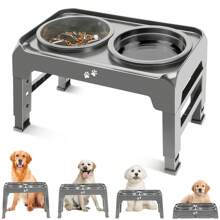 Gamelle surélevée 2-en-1 pour amateurs de chiens et mamans de chien avec support de bol réglable en hauteur à 4 positions pour la nourriture et l'eau, gamelle antidérapante pour amateurs de chiens et mamans de chien, pour chiens de taille moyenne et grande, noir, gris
