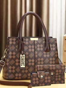 3pcs/Set Women's Shoulder Bag, Fashion Versatile Crossbody Bag, Printed Handbag - Coffee - View 7