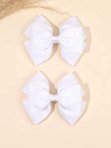 2pcs White Hair Clips, Suitable For Girls, White Elegant Ribbon Bow Hair Clips, Cute Solid Color Alligator Clips, Solid Color Bow Hair Clips, Children's Daily Hair Accessories