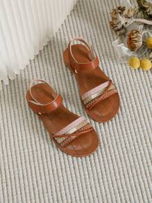 1 Pair Minimalist Style Girls Flat Outdoor Beach Sandals - Brown - View 3