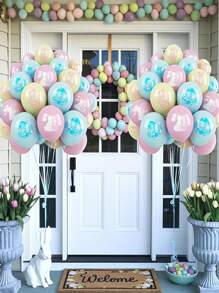 复活节快乐气球，20/30个装，12英寸，浅粉色、蓝色、可爱兔子图案，春季复活节彩蛋派对气球，适合儿童、男孩女孩，可爱彩蛋复活节春季生日派对、婴儿派对装饰 - 彩色 - 查看 7