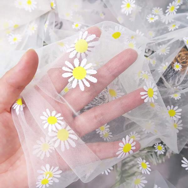 Daisy Flower Print Fabric, White Tulle Lace Ribbon For Wedding Dress Skirt DIY Sewing Decorations Craft Supplies DIY Dress Costume Design Accessories Flower Gown Wedding Dress Home Decor