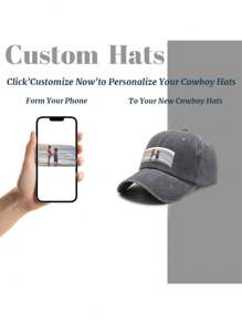 1pc Customizable Photo Baseball Cap, Grey Washed Vintage Look, Adjustable Strap, Suitable For Outdoor Sports, Birthday, Anniversary And Special Occasions Gifts