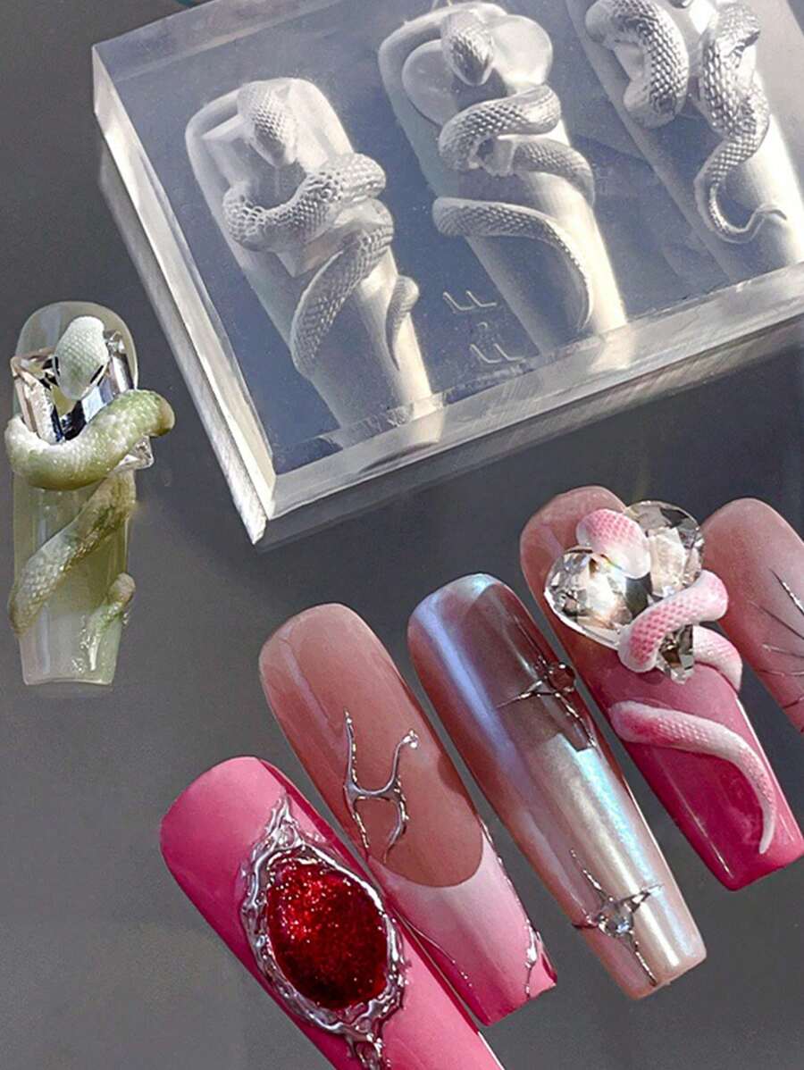 1 件美甲硅胶模具精致 3D 蛇形指甲模具适用于美甲装饰沙龙配件工具、美甲用品、美甲工具、美甲工具、返校、指甲、按压指甲的美甲工具、修甲修脚工具