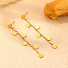 TONSI 1 套时尚奢华钛钢水晶圆盘耳环，女士日常配饰