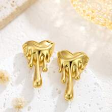 GNIT 2 件精美心形不锈钢镀 18K 金耳环吊饰女士防水节日礼物 2025 新款流行女士复古轻奢耳环节日派对佩戴情人节礼物适合女性日常佩戴高端珠宝跨境复古镀 K 金液体熔岩爱融化女士耳环耳环，妈妈，母亲，母亲节，礼物