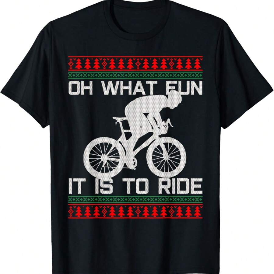 Regalo para ciclista - Camiseta fea de Navidad con bicicleta de carretera que dice "Oh qué diversión" - Negro - Ver 1