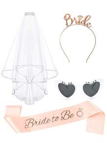 4 pièces Décorations pour enterrement de vie de jeune fille Couronne de douche nuptiale, écharpe "Future mariée" et voile pour femmes Cadeaux d'enterrement de vie de jeune fille, fournitures d'enterrement de vie de jeune fille, cadeaux, faveurs (Rose Gold)