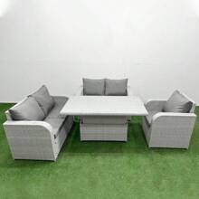 Fimous High Back Poly Rattan Garden Furniture Set With Reclining Chair Loveseat Sofa Adjustable Lifting Dining Or Coffee Table Indoor Outdoor Patio  Set Light Grey - Light Grey - View 1