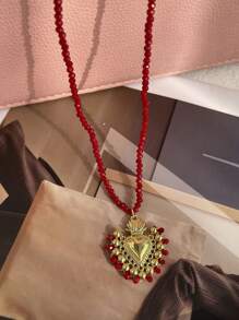 1件 Y2K 时尚优雅奢华不对称心形蘑菇串珠吊坠项链,红色,适合送给姐妹、情侣,适合情人节、日常佩戴、派对、婚礼、节日(由于产品材质特殊,红色珠子与图片可能存在轻微色差。) - 項鍊 - 查看 19