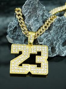 قلادة عدد 23 مرصعة بالراين ستون مع سلسلة سمك 8مم قابلة للارتداء للرجال والنساء، إكسسوار عصري مناسب للاستخدام اليومي