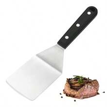 Espátula de acero inoxidable para plancha, volteador de panqueques, aplastador de hamburguesas, raspador, volteador de lasaña, servidor - Plateado - Ver 2