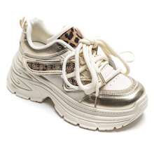 Fashionable Casual Leopard Print Patchwork Rhinestone Thick Sole Sneakers - Leopard - View 1