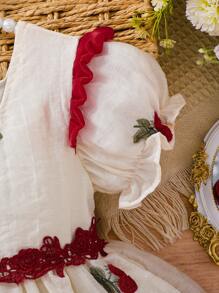 2025 Spring Summer New Princess Style Young Girl Cute Puff Sleeve Cherry Embroidery Delicate Princess Dress - Apricot - View 4